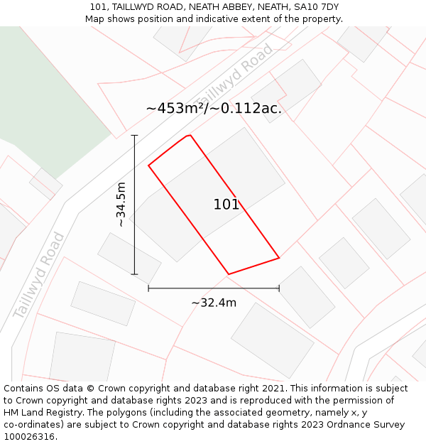 101, TAILLWYD ROAD, NEATH ABBEY, NEATH, SA10 7DY: Plot and title map