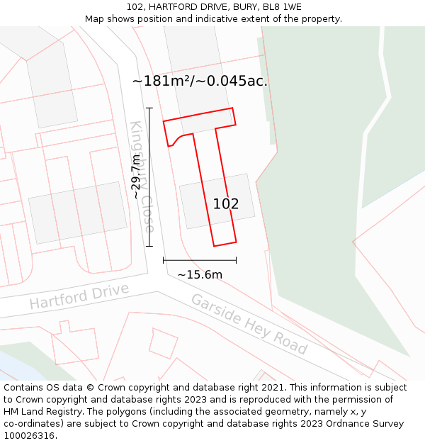 102, HARTFORD DRIVE, BURY, BL8 1WE: Plot and title map