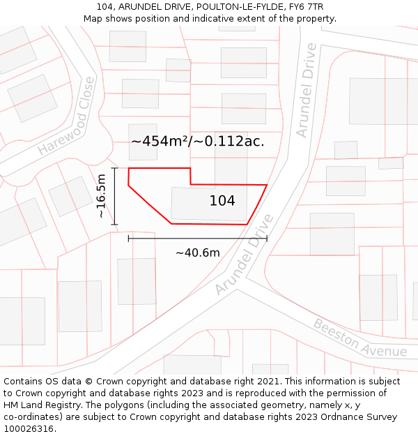 104, ARUNDEL DRIVE, POULTON-LE-FYLDE, FY6 7TR: Plot and title map