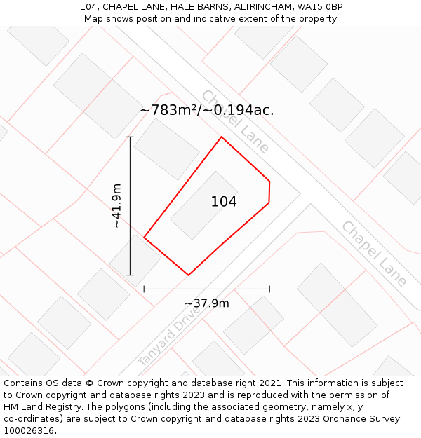 104, CHAPEL LANE, HALE BARNS, ALTRINCHAM, WA15 0BP: Plot and title map