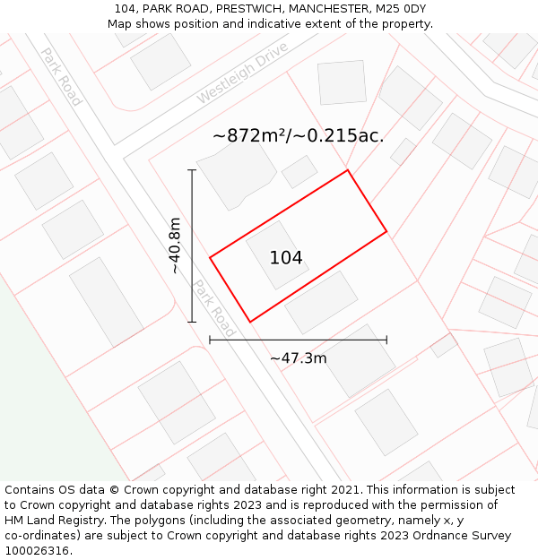 104, PARK ROAD, PRESTWICH, MANCHESTER, M25 0DY: Plot and title map