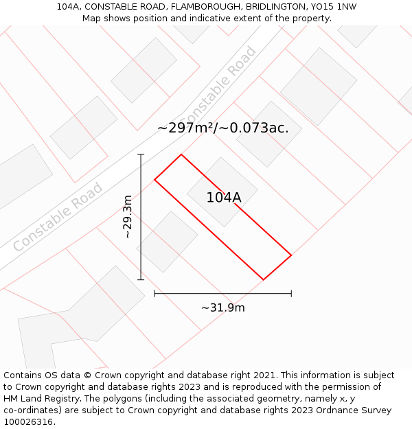 104A, CONSTABLE ROAD, FLAMBOROUGH, BRIDLINGTON, YO15 1NW: Plot and title map