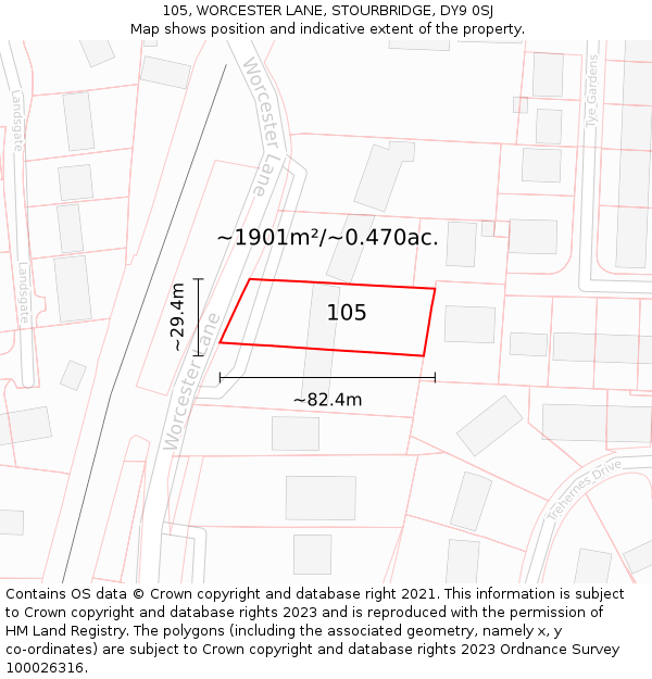 105, WORCESTER LANE, STOURBRIDGE, DY9 0SJ: Plot and title map