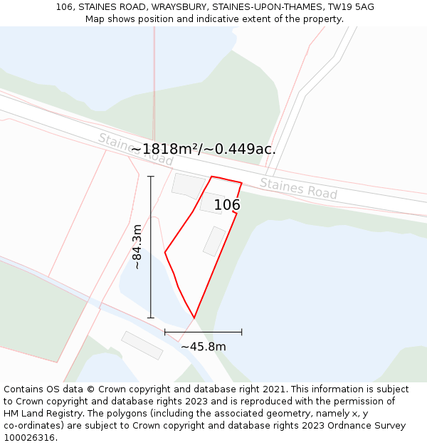 106, STAINES ROAD, WRAYSBURY, STAINES-UPON-THAMES, TW19 5AG: Plot and title map