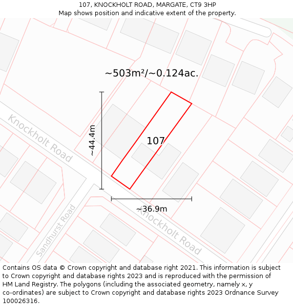 107, KNOCKHOLT ROAD, MARGATE, CT9 3HP: Plot and title map