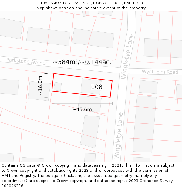 108, PARKSTONE AVENUE, HORNCHURCH, RM11 3LR: Plot and title map