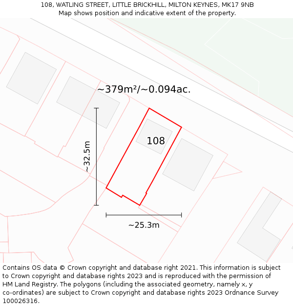 108, WATLING STREET, LITTLE BRICKHILL, MILTON KEYNES, MK17 9NB: Plot and title map