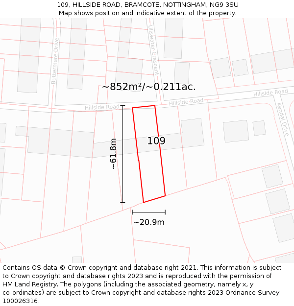 109, HILLSIDE ROAD, BRAMCOTE, NOTTINGHAM, NG9 3SU: Plot and title map