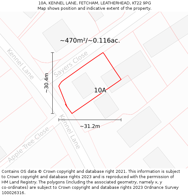 10A, KENNEL LANE, FETCHAM, LEATHERHEAD, KT22 9PG: Plot and title map