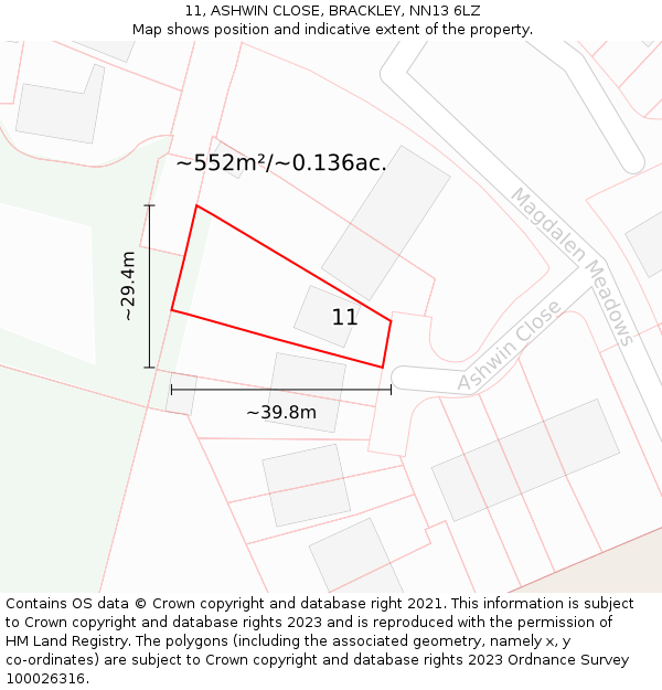 11, ASHWIN CLOSE, BRACKLEY, NN13 6LZ: Plot and title map