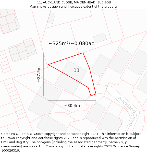 11, AUCKLAND CLOSE, MAIDENHEAD, SL6 8QB: Plot and title map