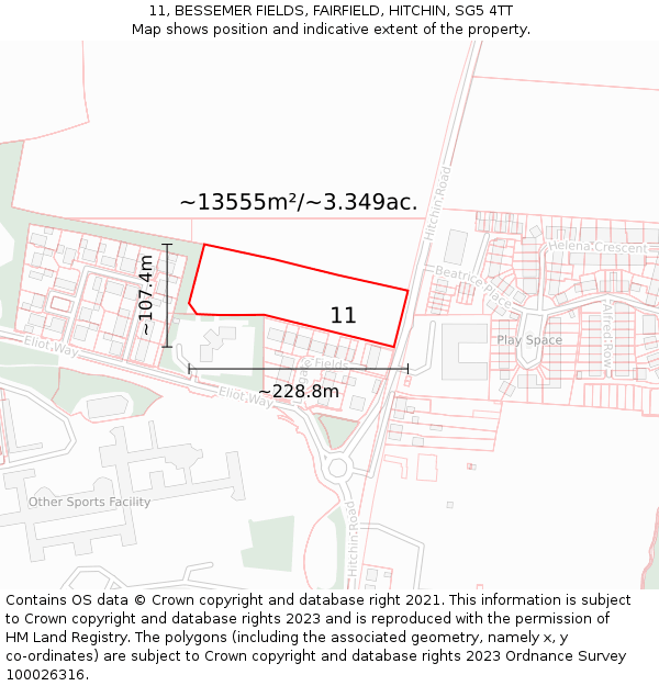 11, BESSEMER FIELDS, FAIRFIELD, HITCHIN, SG5 4TT: Plot and title map