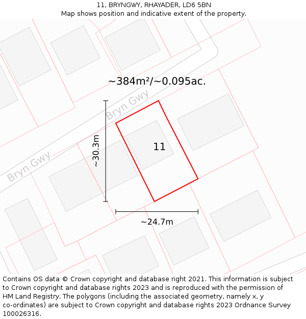 11, BRYNGWY, RHAYADER, LD6 5BN: Plot and title map