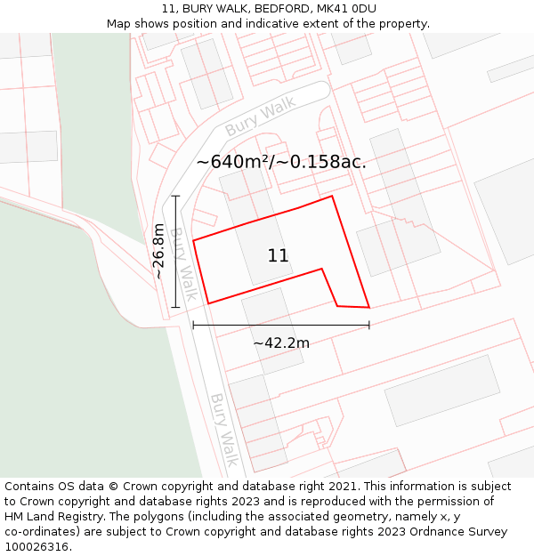 11, BURY WALK, BEDFORD, MK41 0DU: Plot and title map