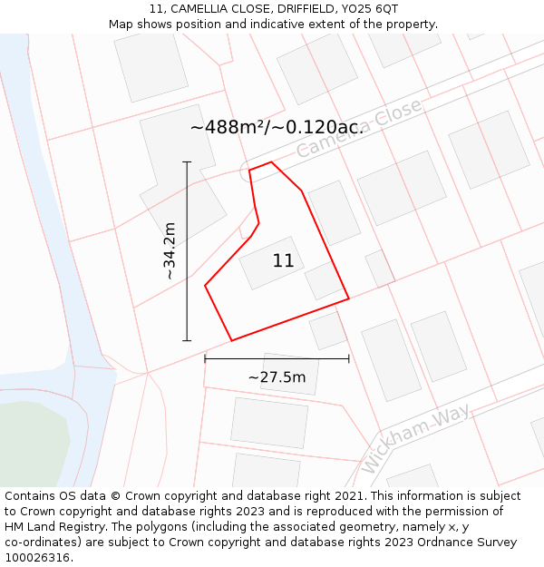 11, CAMELLIA CLOSE, DRIFFIELD, YO25 6QT: Plot and title map
