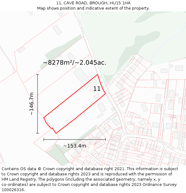 11, CAVE ROAD, BROUGH, HU15 1HA: Plot and title map