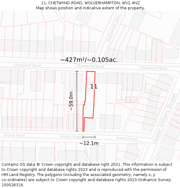 11, CHETWYND ROAD, WOLVERHAMPTON, WV2 4NZ: Plot and title map