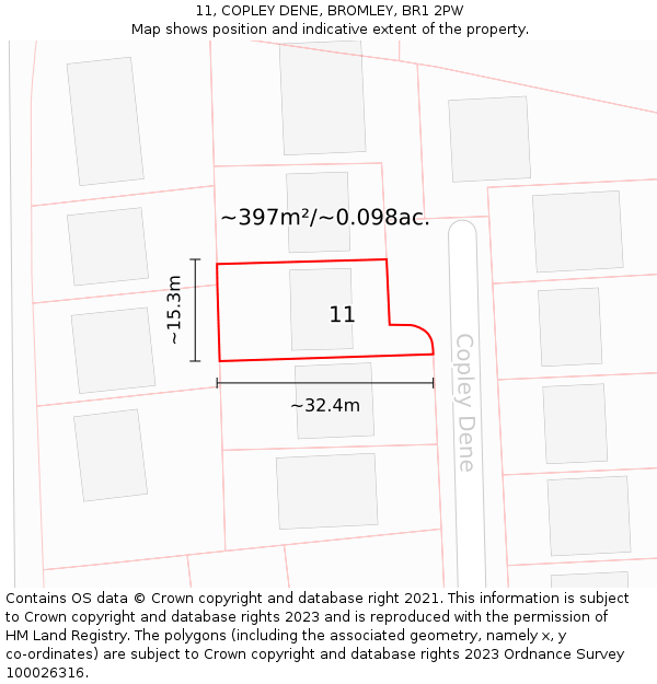 11, COPLEY DENE, BROMLEY, BR1 2PW: Plot and title map