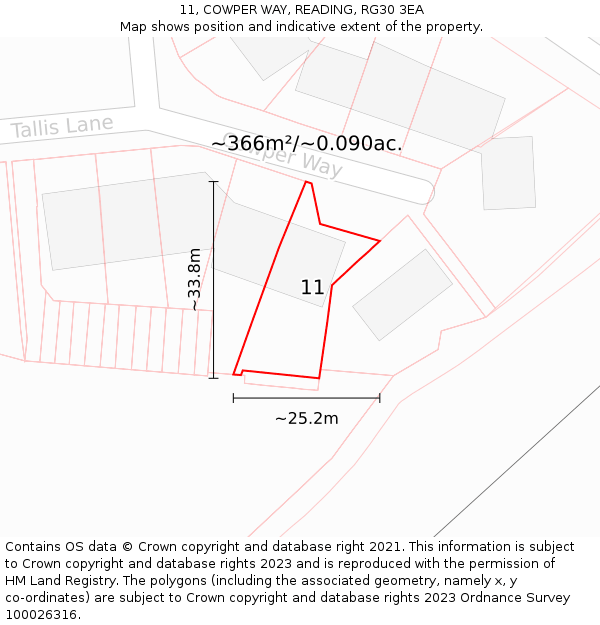 11, COWPER WAY, READING, RG30 3EA: Plot and title map