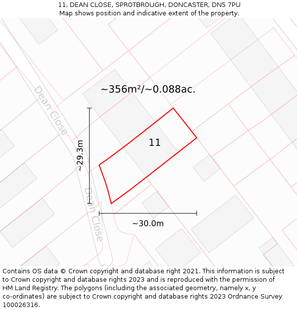 11, DEAN CLOSE, SPROTBROUGH, DONCASTER, DN5 7PU: Plot and title map