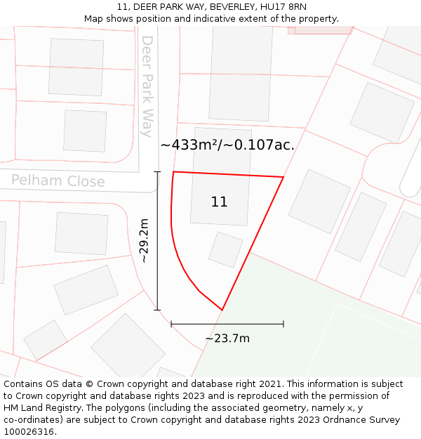 11, DEER PARK WAY, BEVERLEY, HU17 8RN: Plot and title map