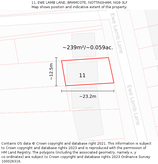 11, EWE LAMB LANE, BRAMCOTE, NOTTINGHAM, NG9 3LF: Plot and title map