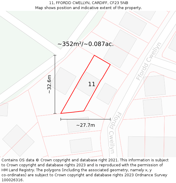 11, FFORDD CWELLYN, CARDIFF, CF23 5NB: Plot and title map