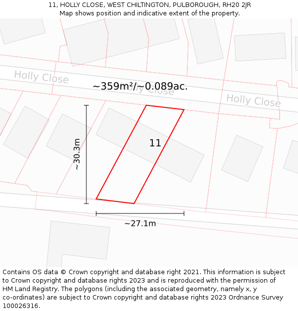 11, HOLLY CLOSE, WEST CHILTINGTON, PULBOROUGH, RH20 2JR: Plot and title map