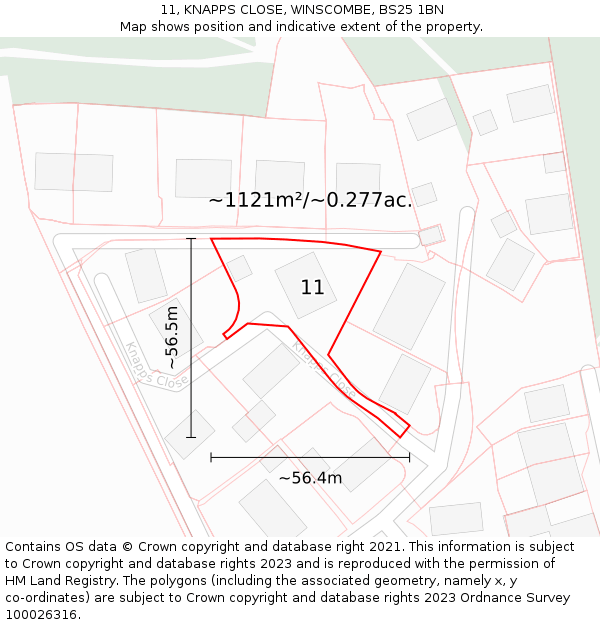 11, KNAPPS CLOSE, WINSCOMBE, BS25 1BN: Plot and title map