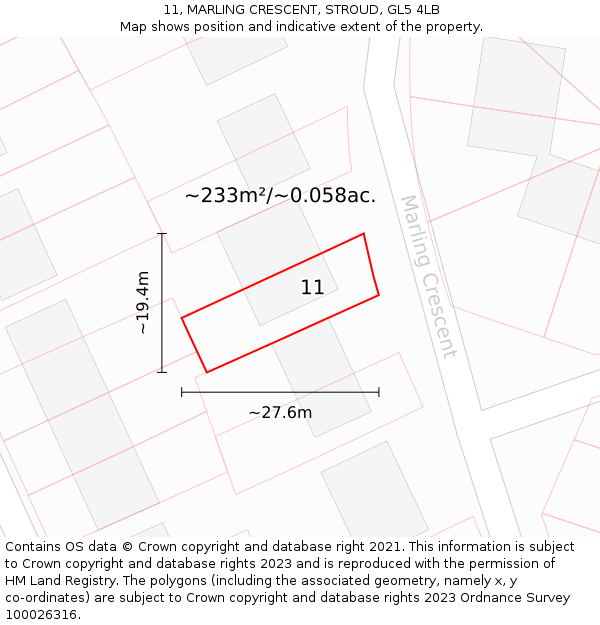 11, MARLING CRESCENT, STROUD, GL5 4LB: Plot and title map