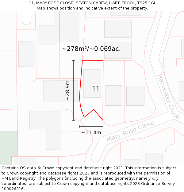 11, MARY ROSE CLOSE, SEATON CAREW, HARTLEPOOL, TS25 1GL: Plot and title map