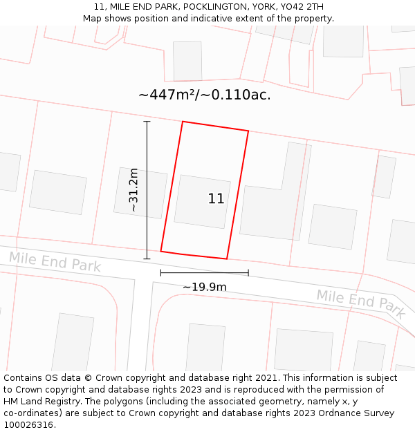 11, MILE END PARK, POCKLINGTON, YORK, YO42 2TH: Plot and title map