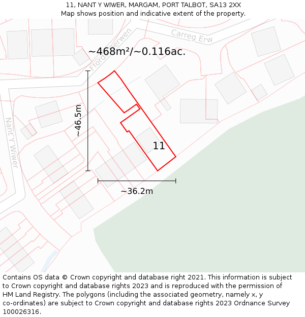 11, NANT Y WIWER, MARGAM, PORT TALBOT, SA13 2XX: Plot and title map
