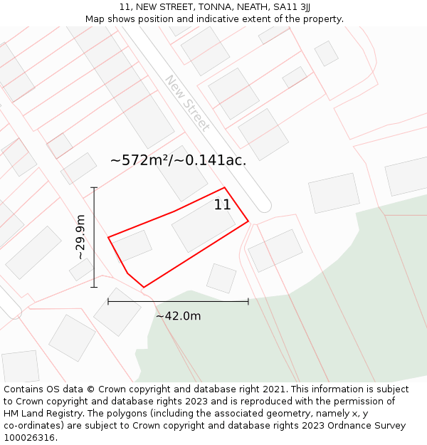 11, NEW STREET, TONNA, NEATH, SA11 3JJ: Plot and title map