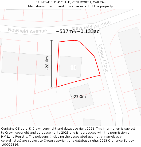 11, NEWFIELD AVENUE, KENILWORTH, CV8 2AU: Plot and title map