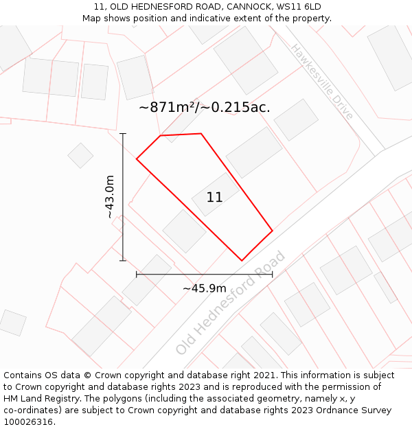 11, OLD HEDNESFORD ROAD, CANNOCK, WS11 6LD: Plot and title map