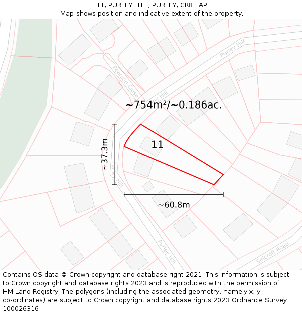 11, PURLEY HILL, PURLEY, CR8 1AP: Plot and title map