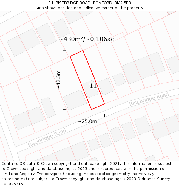 11, RISEBRIDGE ROAD, ROMFORD, RM2 5PR: Plot and title map