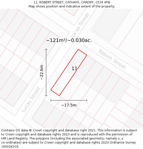 11, ROBERT STREET, CATHAYS, CARDIFF, CF24 4PB: Plot and title map