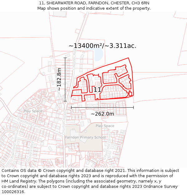 11, SHEARWATER ROAD, FARNDON, CHESTER, CH3 6RN: Plot and title map