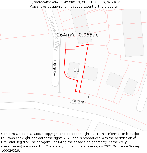 11, SWANWICK WAY, CLAY CROSS, CHESTERFIELD, S45 9EY: Plot and title map