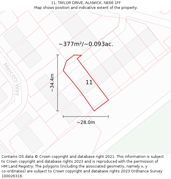 11, TAYLOR DRIVE, ALNWICK, NE66 1FF: Plot and title map