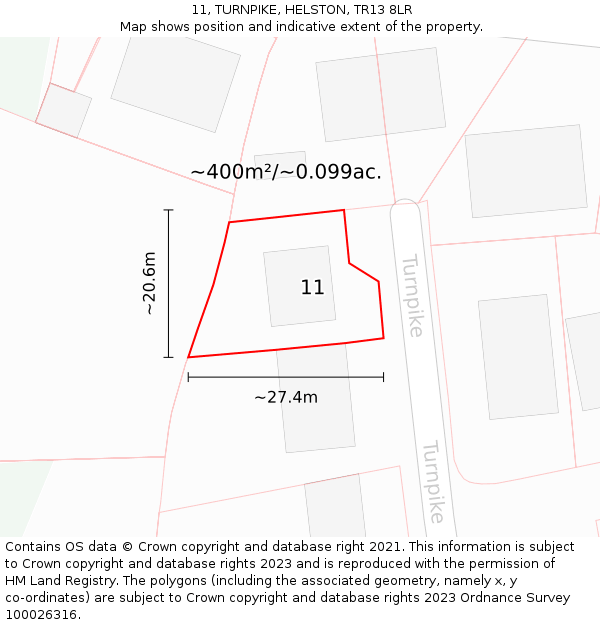 11, TURNPIKE, HELSTON, TR13 8LR: Plot and title map