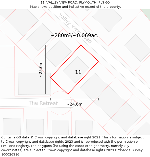 11, VALLEY VIEW ROAD, PLYMOUTH, PL3 6QJ: Plot and title map