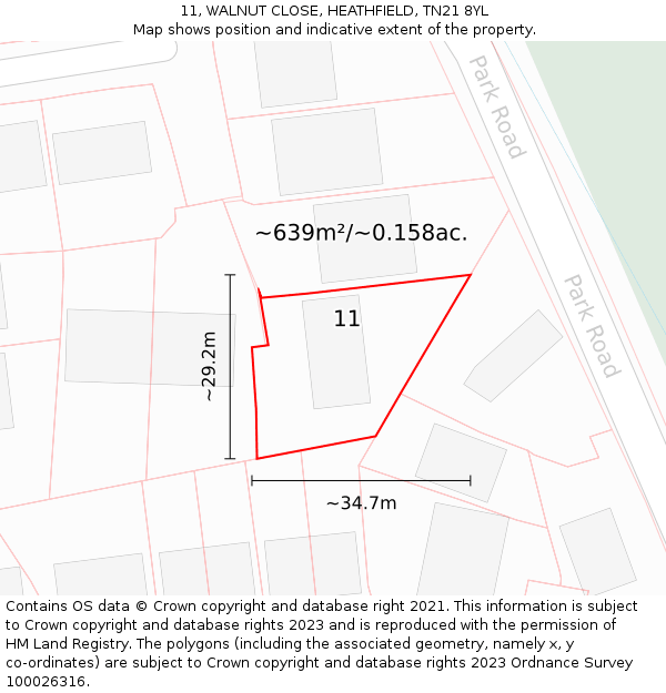 11, WALNUT CLOSE, HEATHFIELD, TN21 8YL: Plot and title map