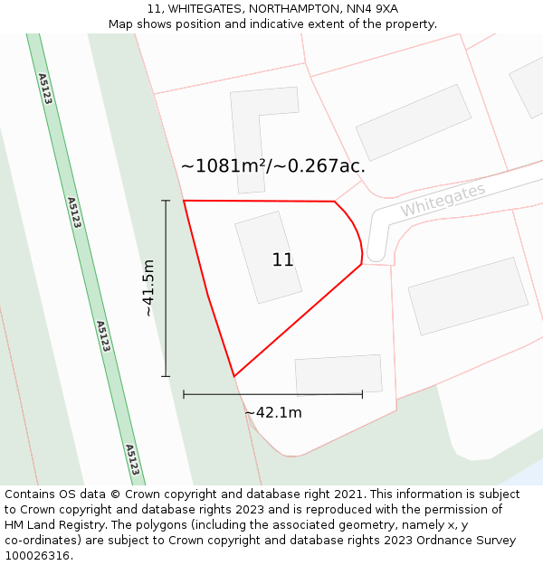 11, WHITEGATES, NORTHAMPTON, NN4 9XA: Plot and title map