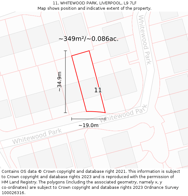 11, WHITEWOOD PARK, LIVERPOOL, L9 7LF: Plot and title map