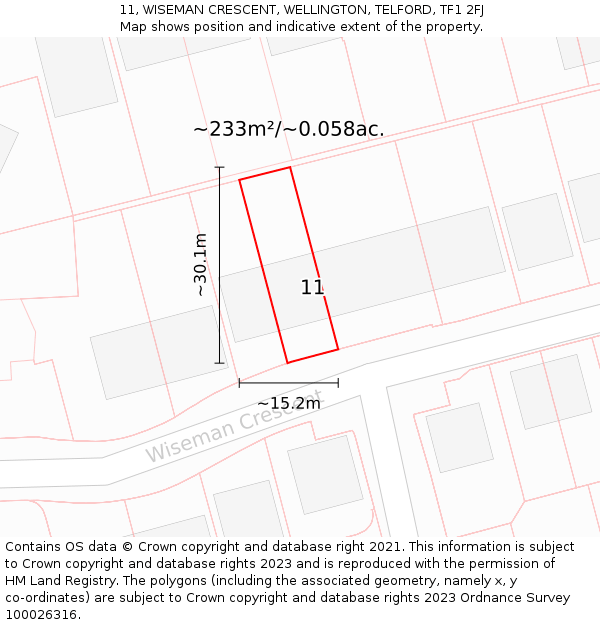 11, WISEMAN CRESCENT, WELLINGTON, TELFORD, TF1 2FJ: Plot and title map