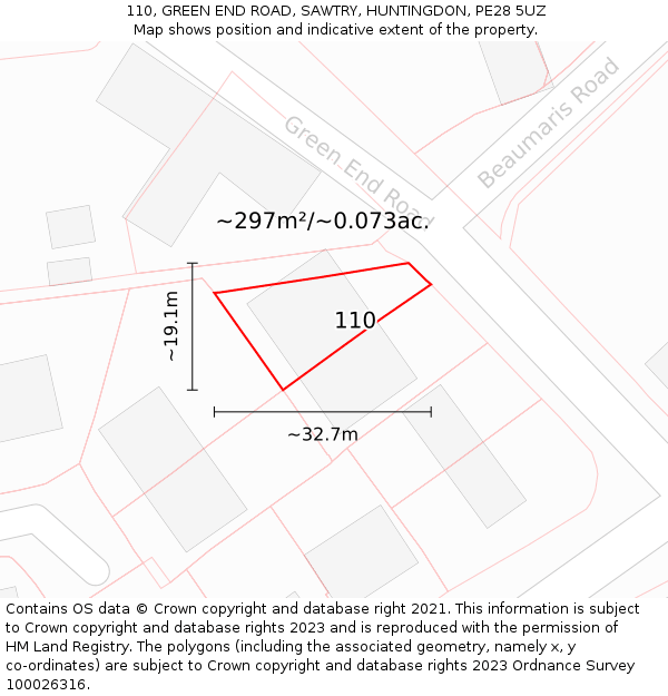 110, GREEN END ROAD, SAWTRY, HUNTINGDON, PE28 5UZ: Plot and title map