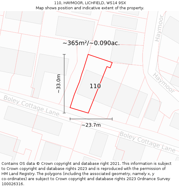 110, HAYMOOR, LICHFIELD, WS14 9SX: Plot and title map